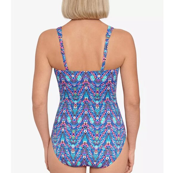 NWT Swim Solutions Women Shirred One-Piece Swimsuit Multicolor Sz 16 $100 1C404 - Picture 3 of 4